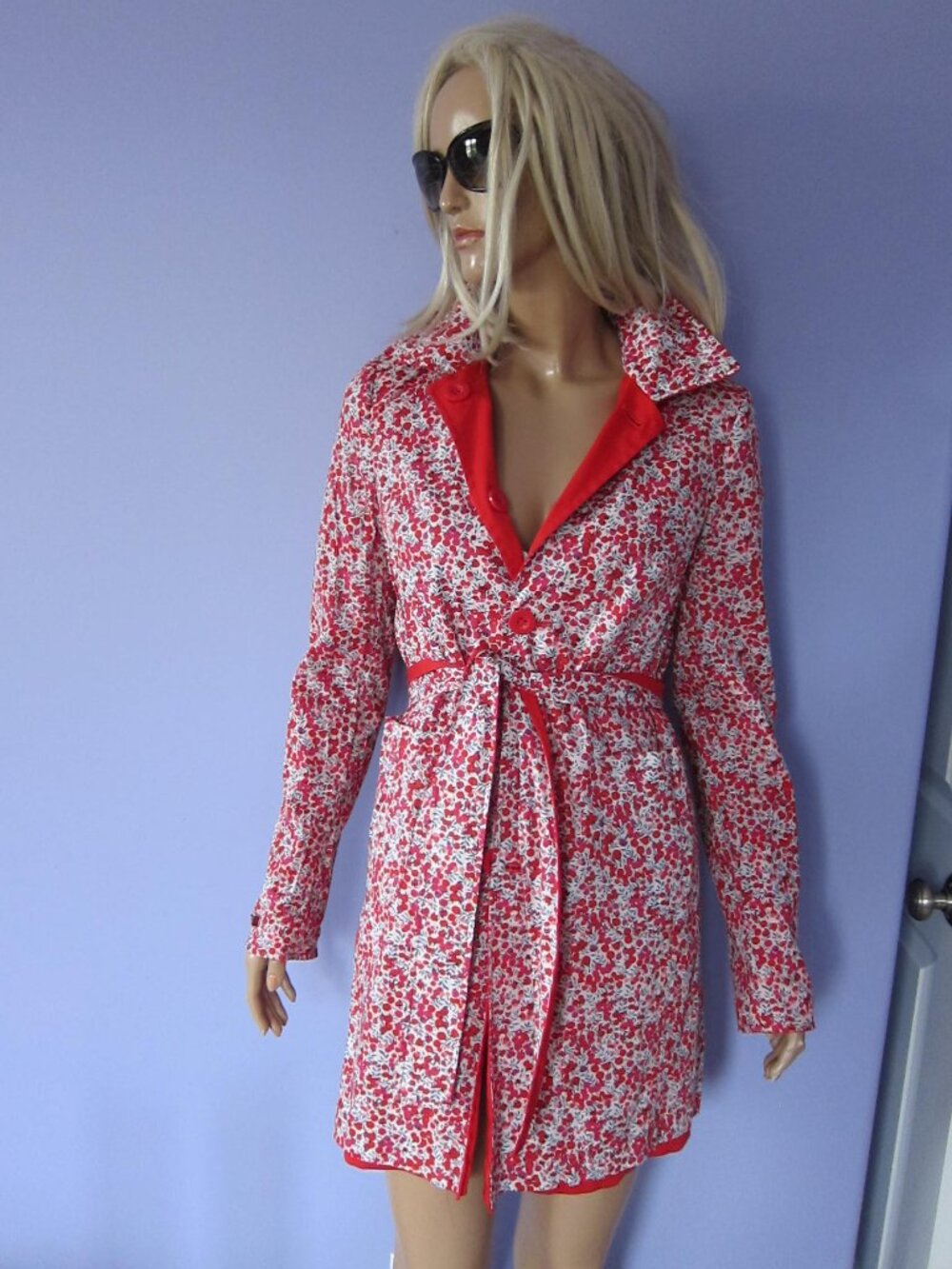 GORGEOUS LIBERTY of LONDON ART FABRICS REVERSIBLE RED/ PINK FLORAL BELTED COAT S